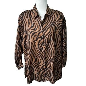 Bogari Silk Blouse Tiger Print Relaxed Fit Size Medium